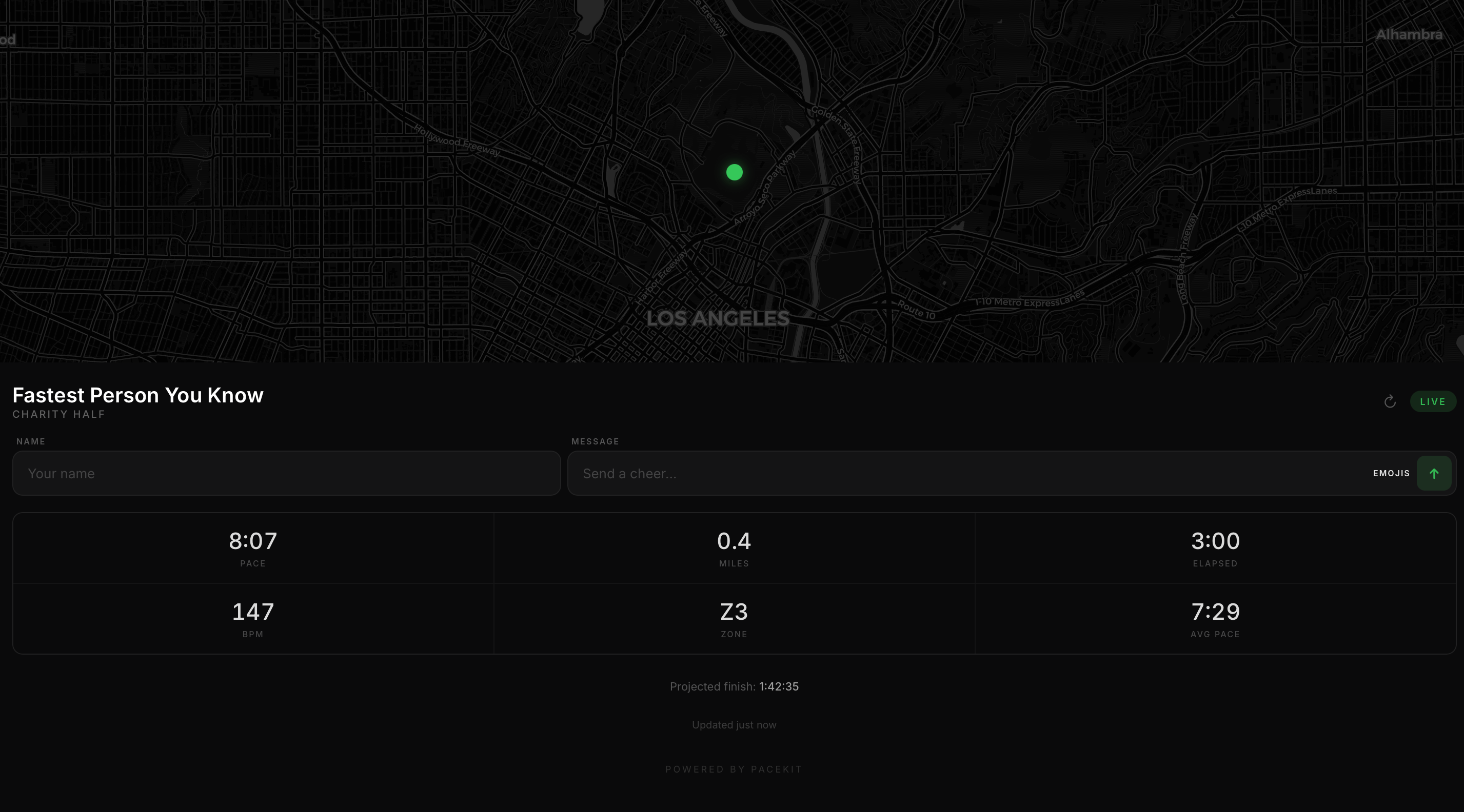 PaceKit live tracking desktop view
